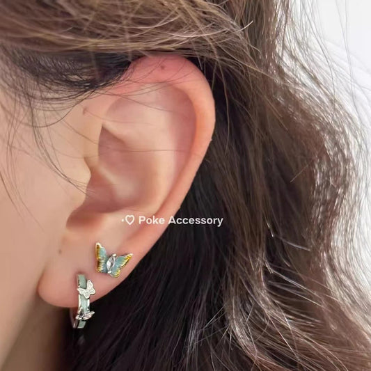 Kitten Cold Water Clear Butterfly Gradient Dripping Oil Earrings