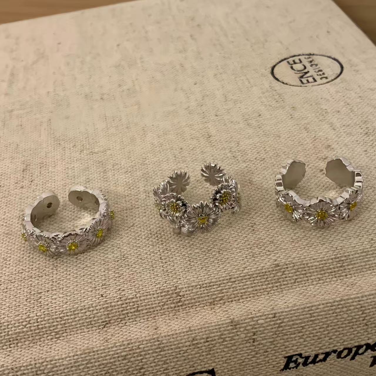 Korean Style Blue Cross Lace Niche Color Zirconium Ring