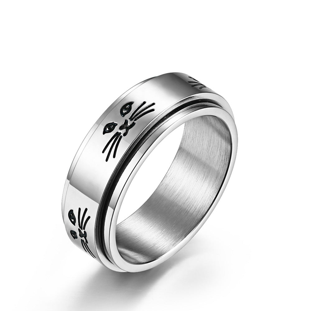 Steel Rotatable Cat Alien Cute Face Ring