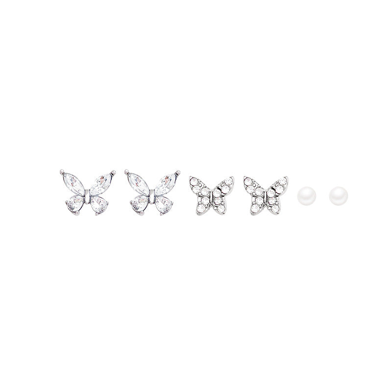 Sier Needle Niche High-grade Zircon Butterfly Female Earrings
