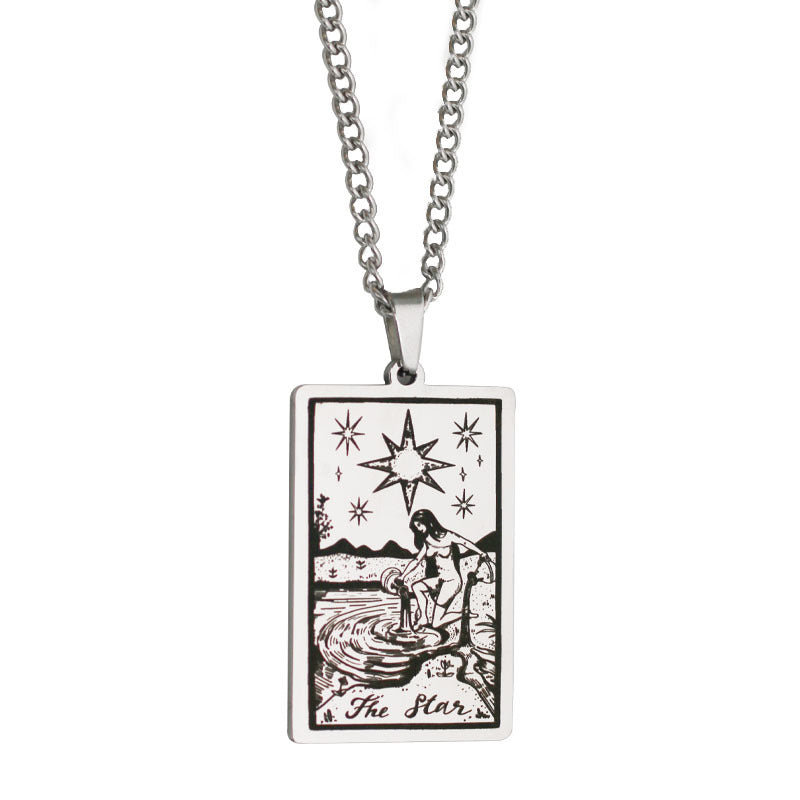 Zhang Tarot Titanium Steel Retro Rectangular Necklaces