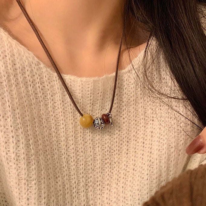 Women's Chinese Style Braided Rope Beaded For Vintage Niche Necklace