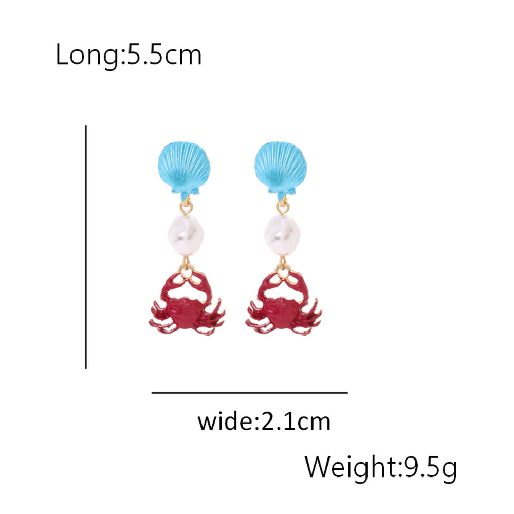 Women's Series Shell Crab Niche Design Vacation Stud Earrings