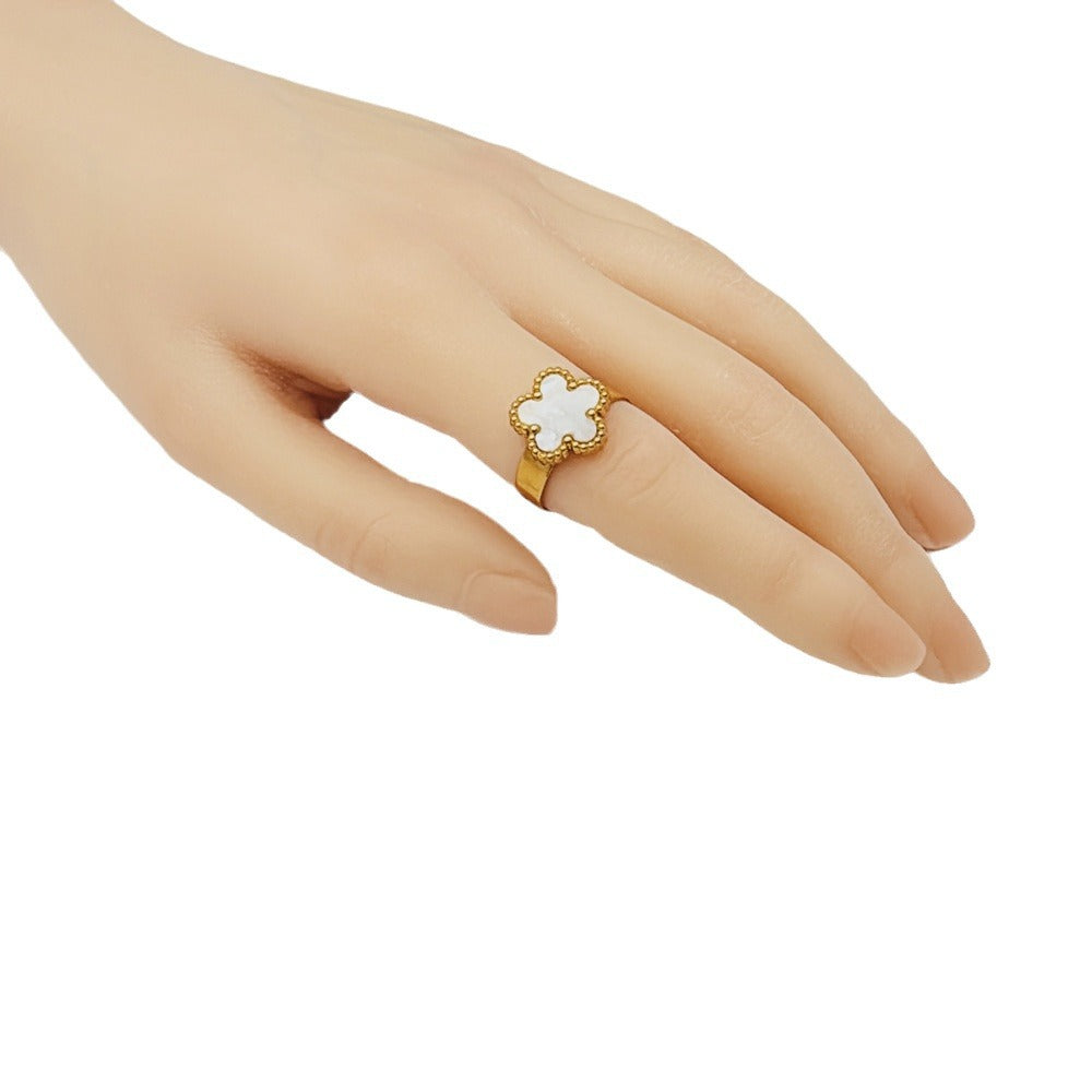 Five-leaf Flower Titanium Steel Parthenocissus Grass Ring