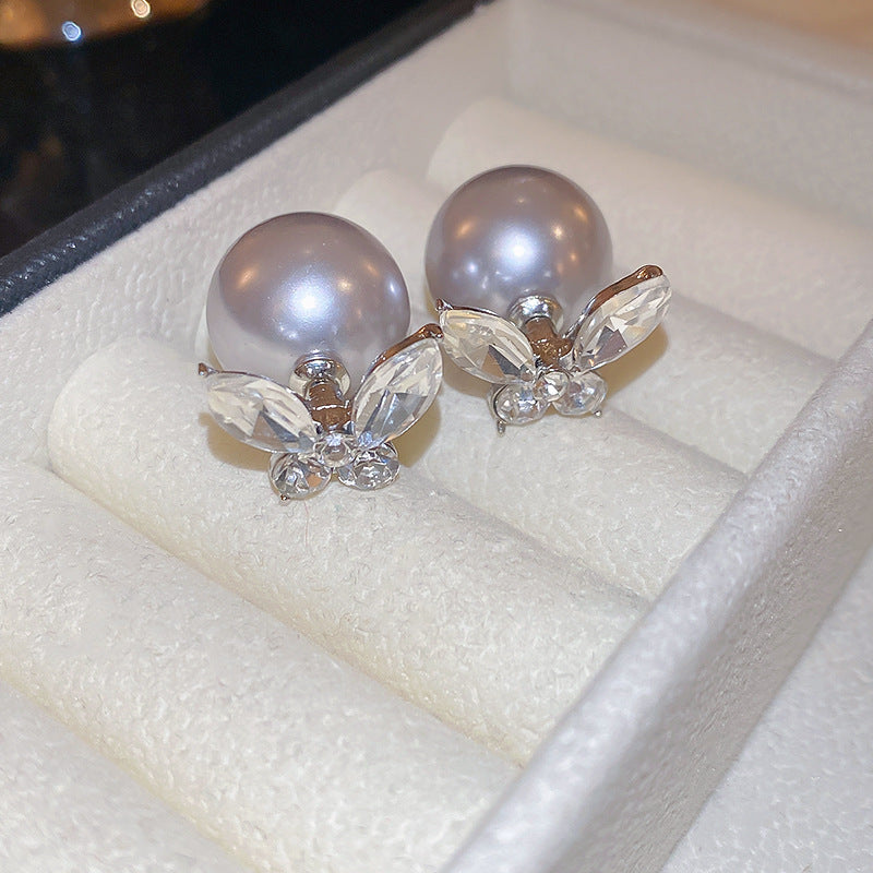 Women's Pearl Flower Fashionable High-grade French Entry Earrings