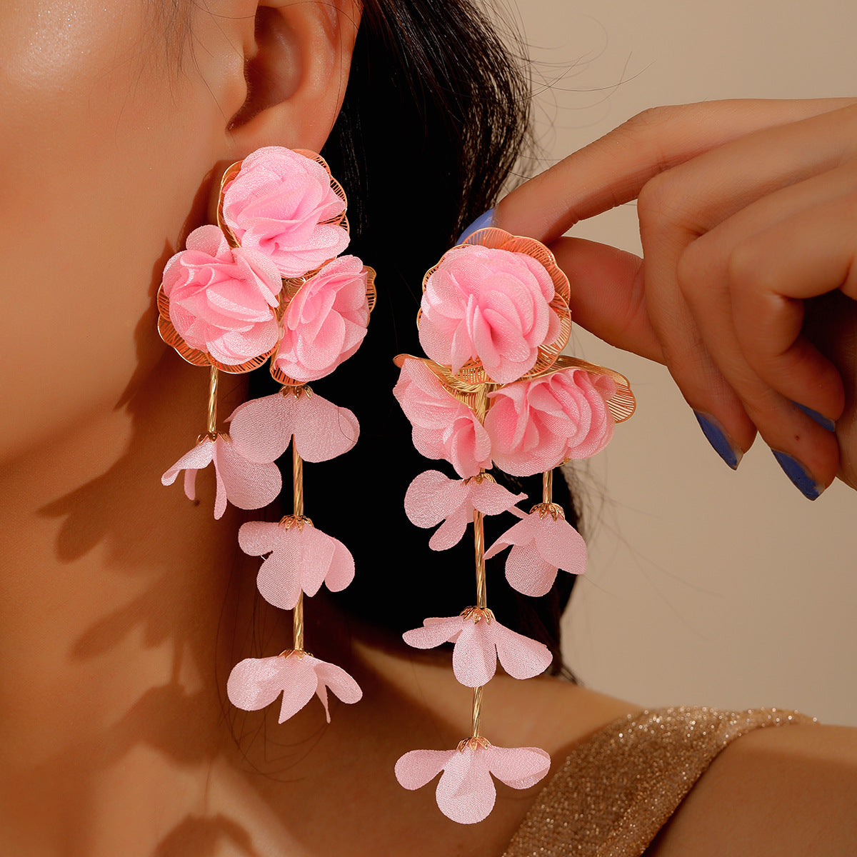 Chiffon Flower Tassel Summer Beach Vacation Rings