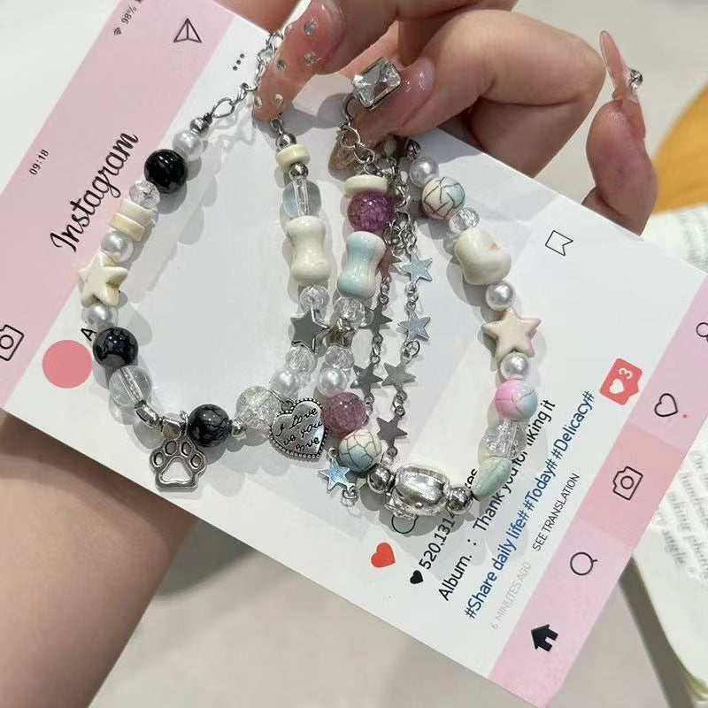 Korean Dopamine Double Layer Twin Design Sweet Cute Bracelet