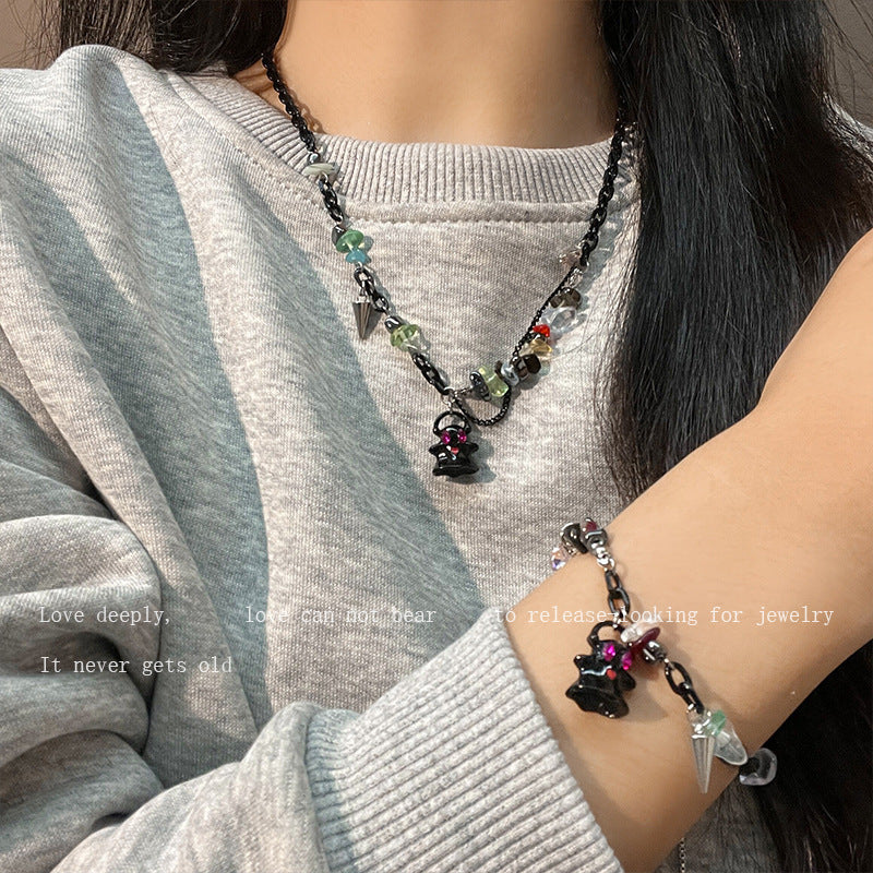 Black White Ghost Monster Female Design Sweet Cool Wind Beaded Necklaces
