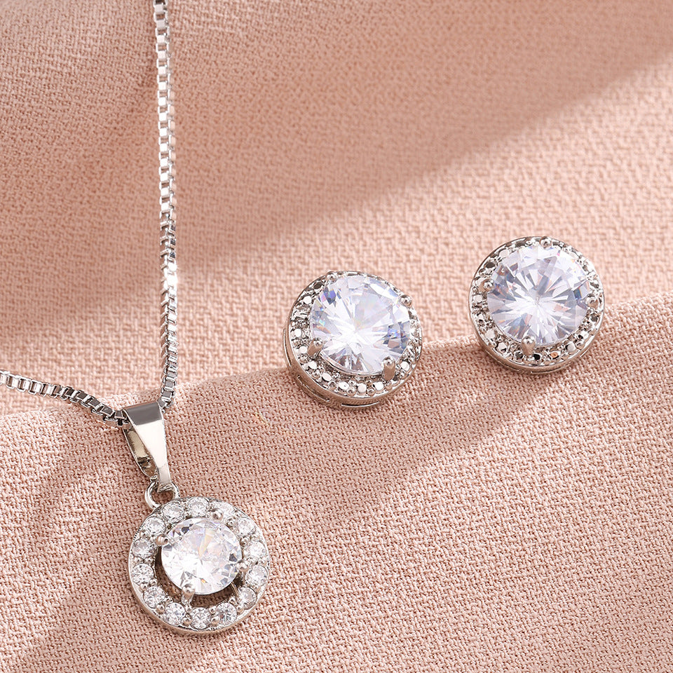 Women's Diamond Zircon Suit Light Luxury Full Inlaid Clavicle Chain Earrings