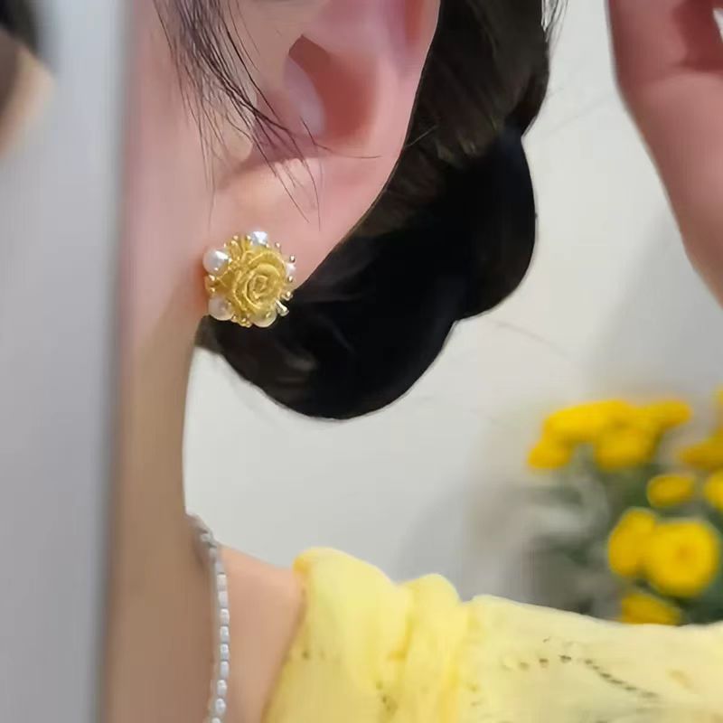 Gentle French Unique Quality Yellow Rose Earrings