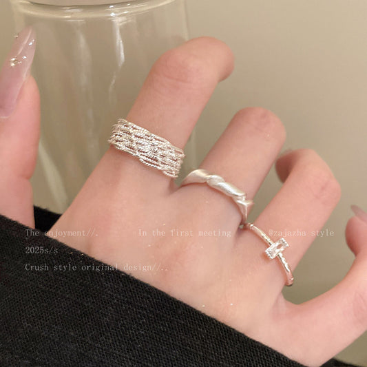 Women's Diamond Lines Sterling Sier Simple Fashion Rings
