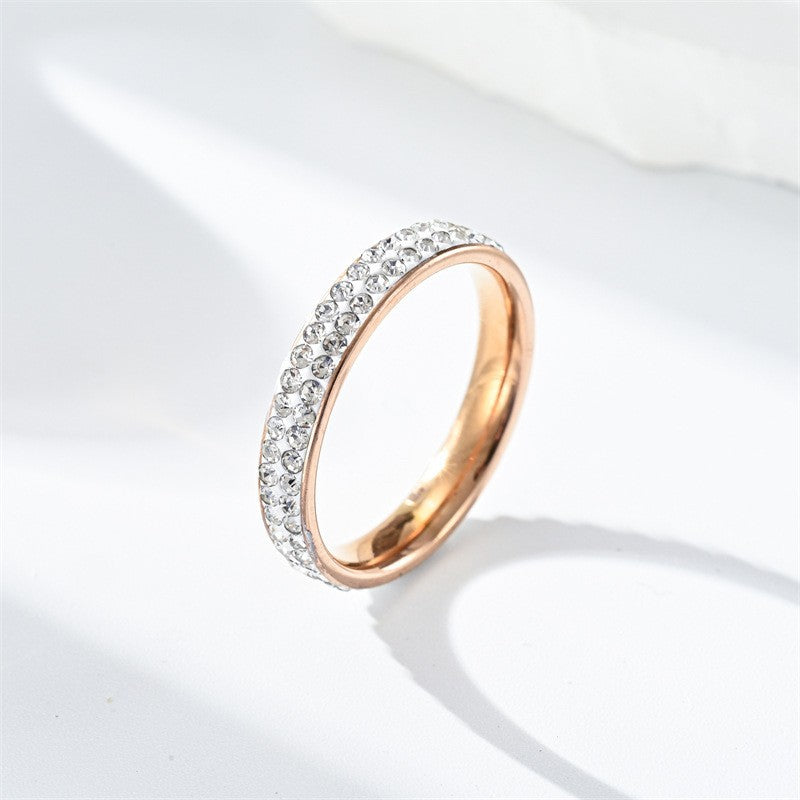 Women's Thin Single-row Diamond Titanium Steel High-grade Full Rings