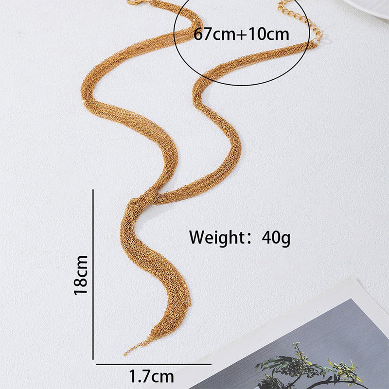 Women's Hop Metallic Personalized Long Knotted Cross Chain Tassel Necklace