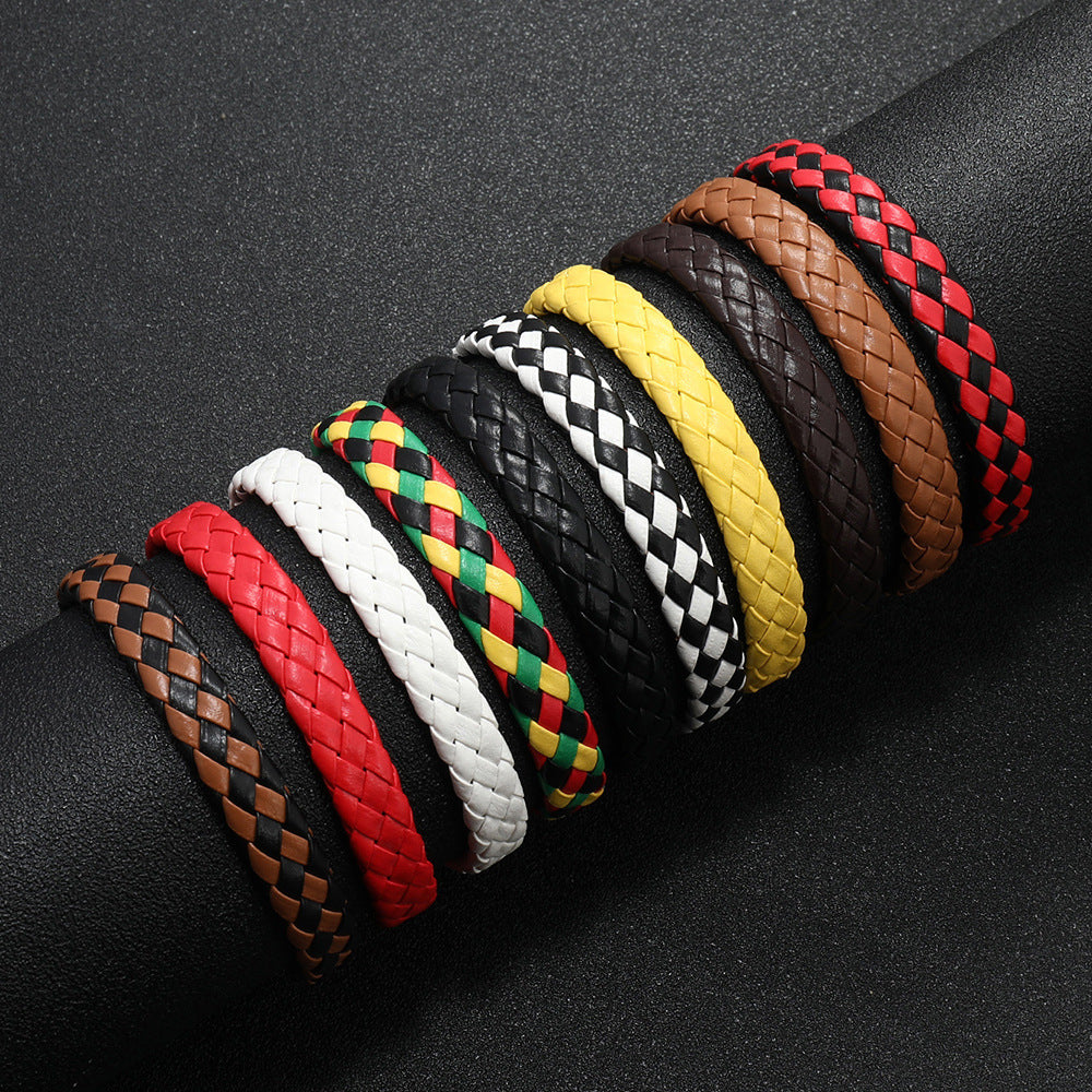 Hand-woven Black Leather Cord Adjustable Unisex Bracelets