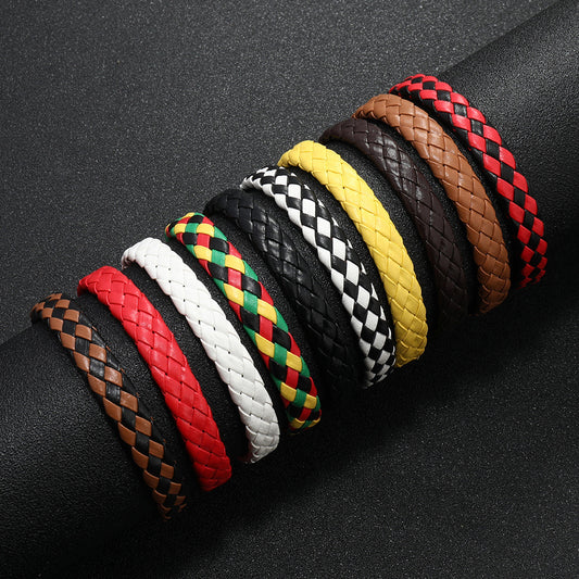 Hand-woven Black Leather Cord Adjustable Unisex Bracelets
