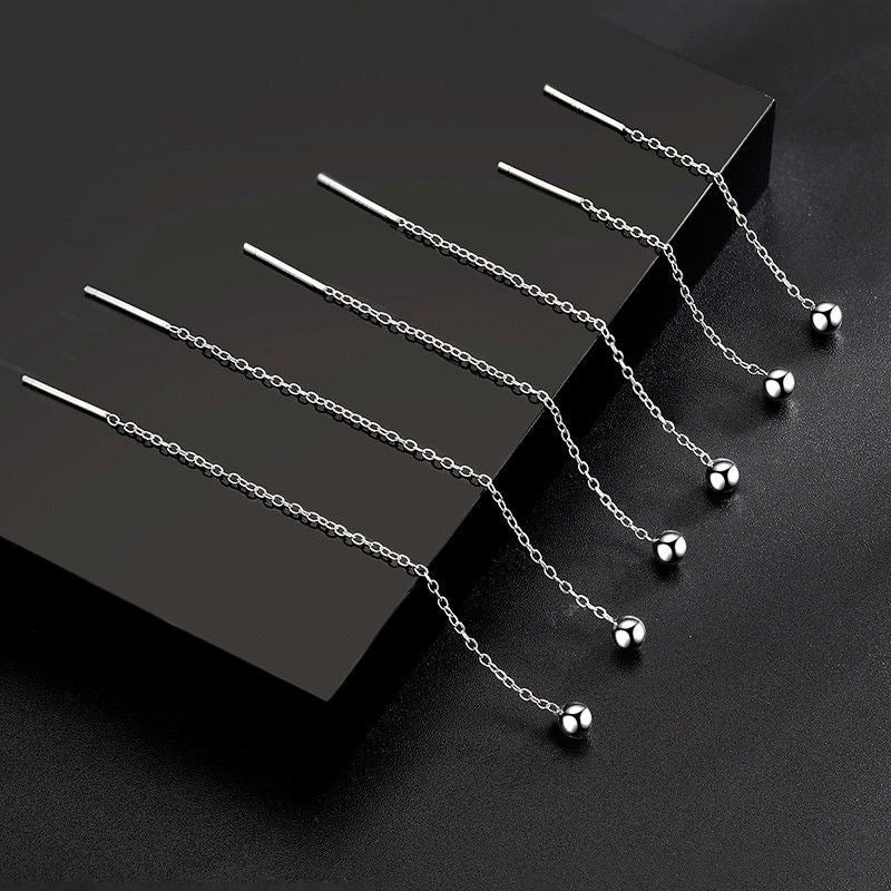 Women's Chen Sterling Sier Round Beads Simple Graceful Bean-shaped High-grade Short Ear Line