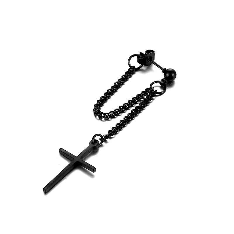 Titanium Steel Cross Chain Gothic Ear Bone Stud Earrings