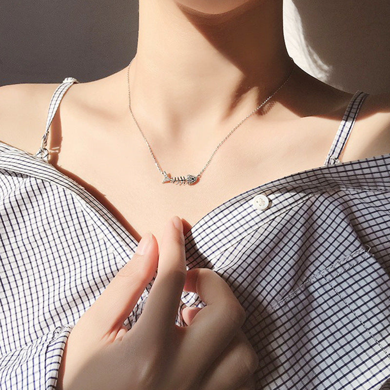 Women's Mori Style Blue Mermaid Tears Fish Cat Clavicle Chain Light Necklace