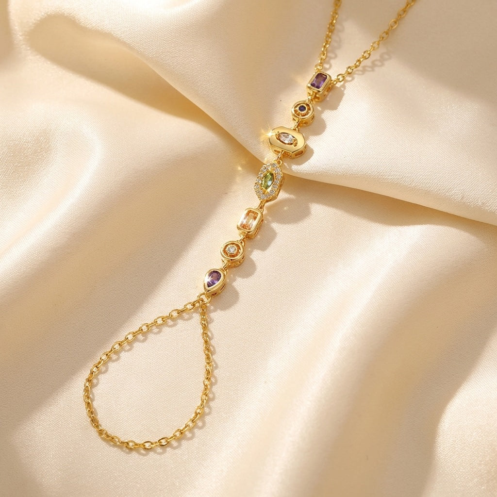 Rhinestone Geometric Finger Chain Female Fashion High Sense Bracelet