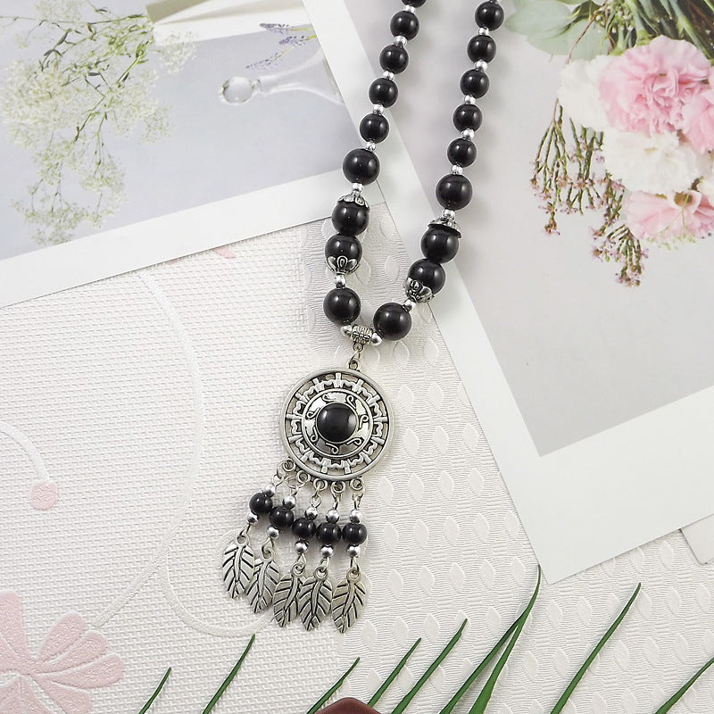 Retro Ethnic Style Crescent Leaf Tassel Forehead Exotic Necklace