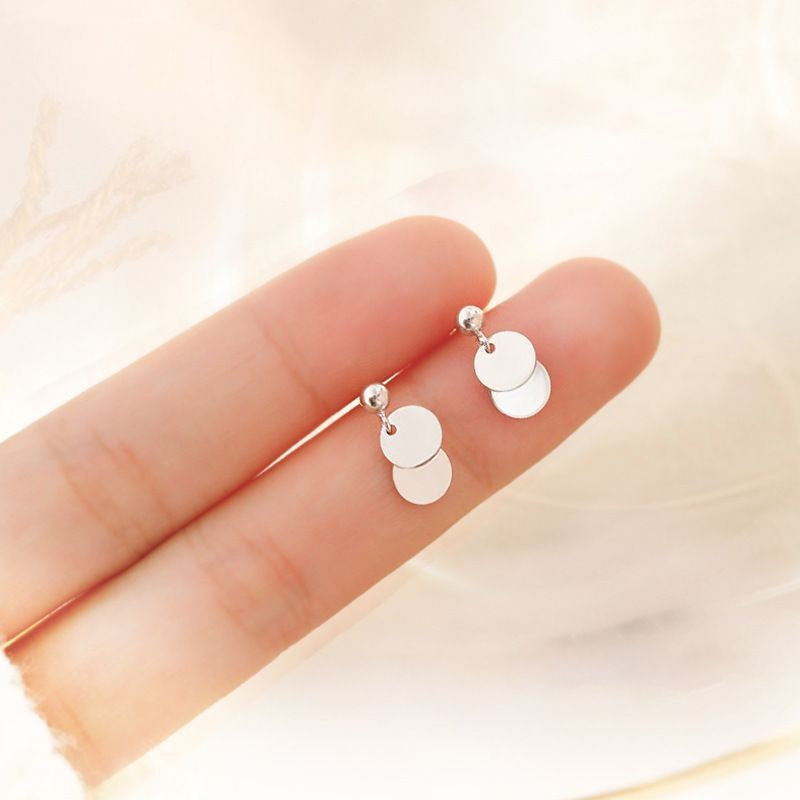 Sterling Geometric Mini Round Sequin Temperament Eardrops Stud Earrings