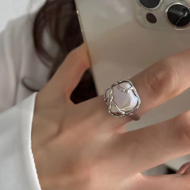 Vintage Pearl Female Niche Design Temperament Water Drop Opening Adjustable Rings