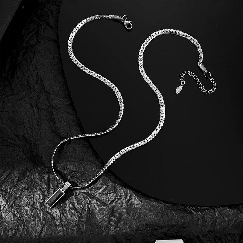 Men's Titanium Steel No Fading Black Zircon Embossed Necklace