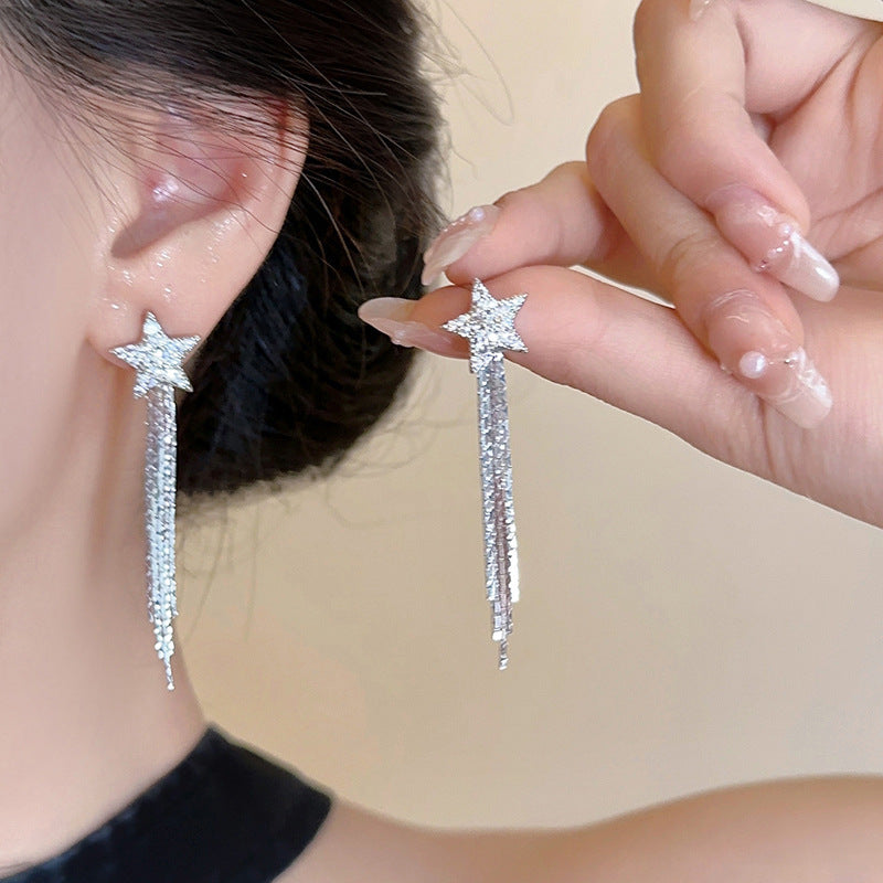 Korean Style Long Fringed Pearl Sier Needle Graceful Rings