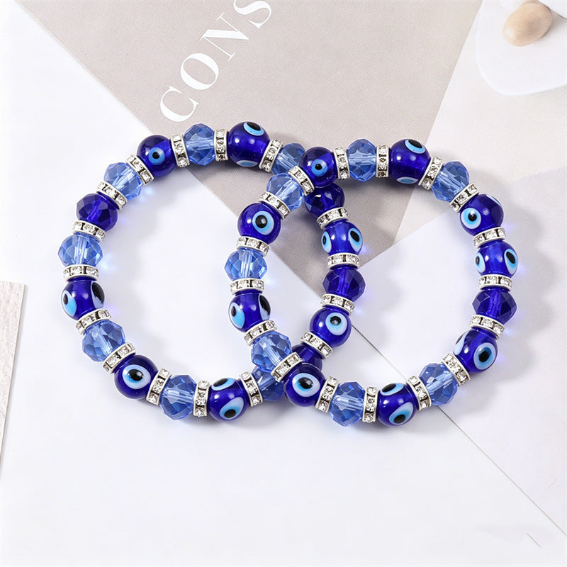 Devil's Eye Crystal Blue Evil Beaded Elastic Bracelet