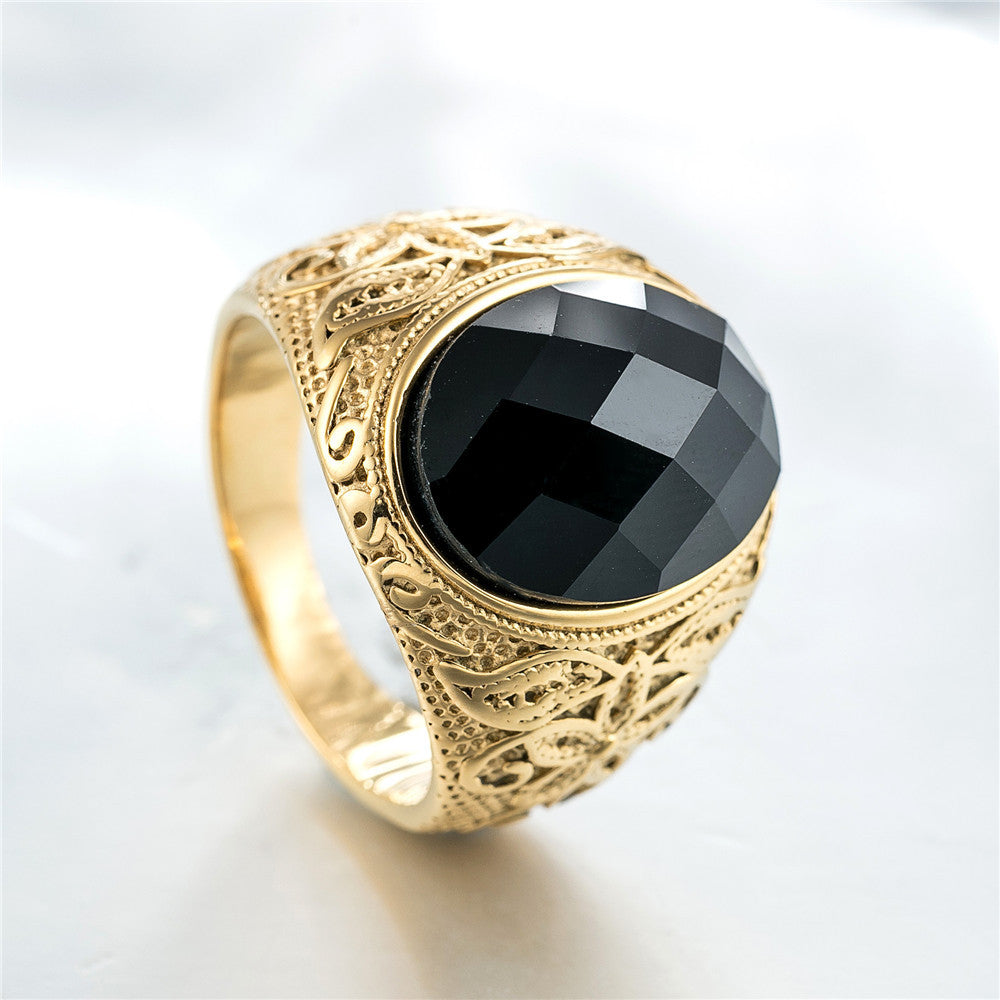 Personality Vintage Engraving Gem Titanium Steel Rings