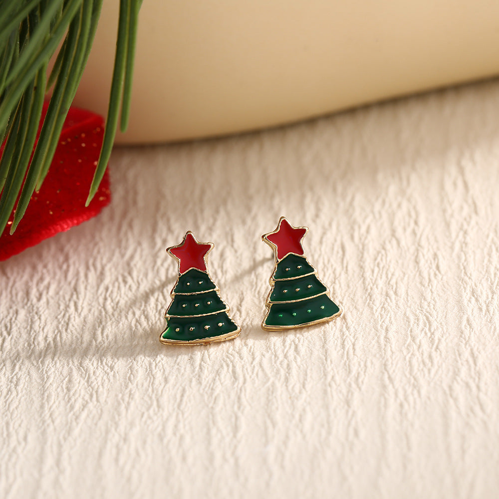 Fashion Elk Tree Snowflake Rhinestone Personalized Stud Earrings