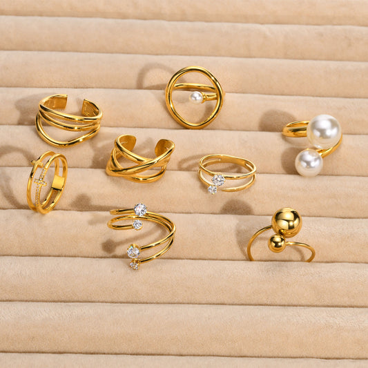 Women's Stainless Steel Open Golden Titanium Index Ring