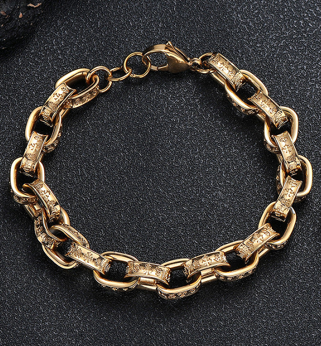 Women's & Men's Retro Titanium Steel Dice Cruciate Flower Simple Hip Hop Gold Bracelet