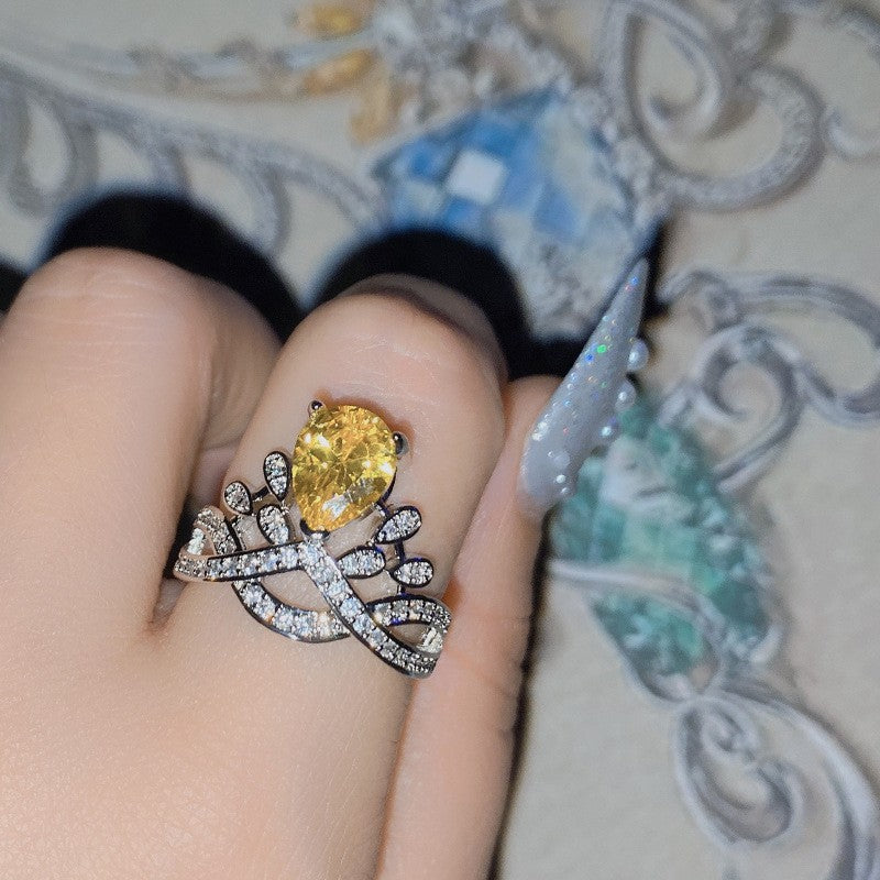 Camellia Fashion Romantic French Golden Rhinestone Gold Plated Ring
