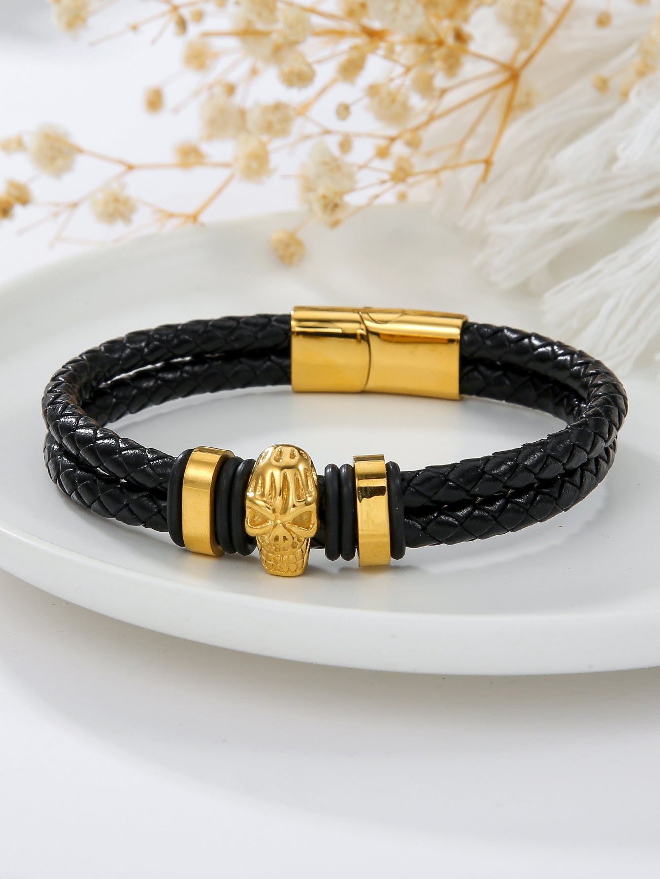 Women's Elegant Leather Hip Hop Stainless Steel Bracelets