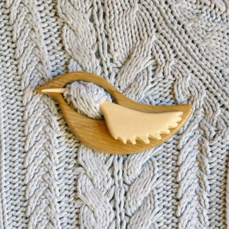 Wooden Brooch Winter Scarf Pin Animal Brooches