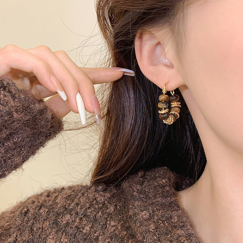 Sense Tigereye Clip Light Luxury Niche Hoop Patchwork Ear Buckle
