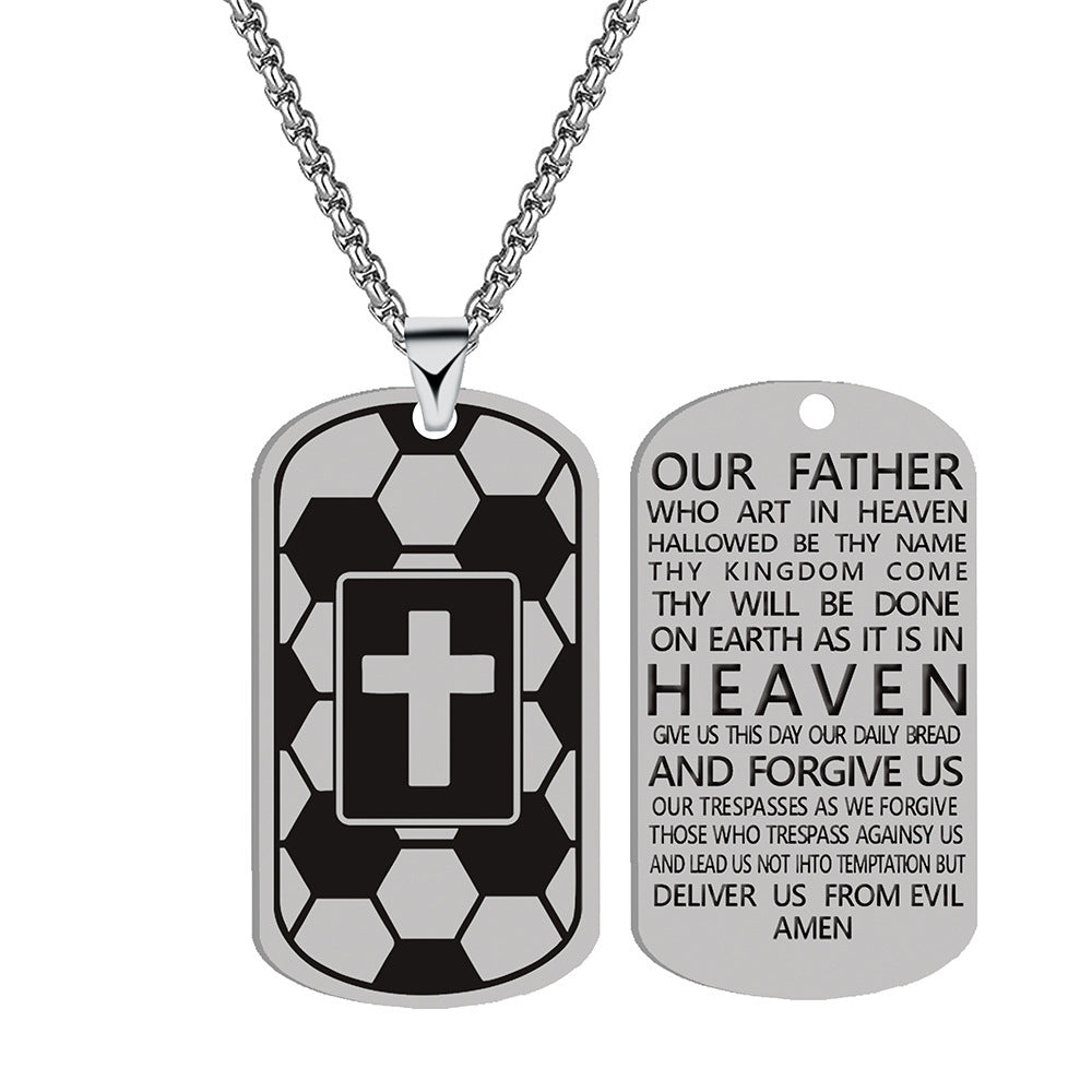 Football Stainless Steel Cross Inscription Sports Necklaces