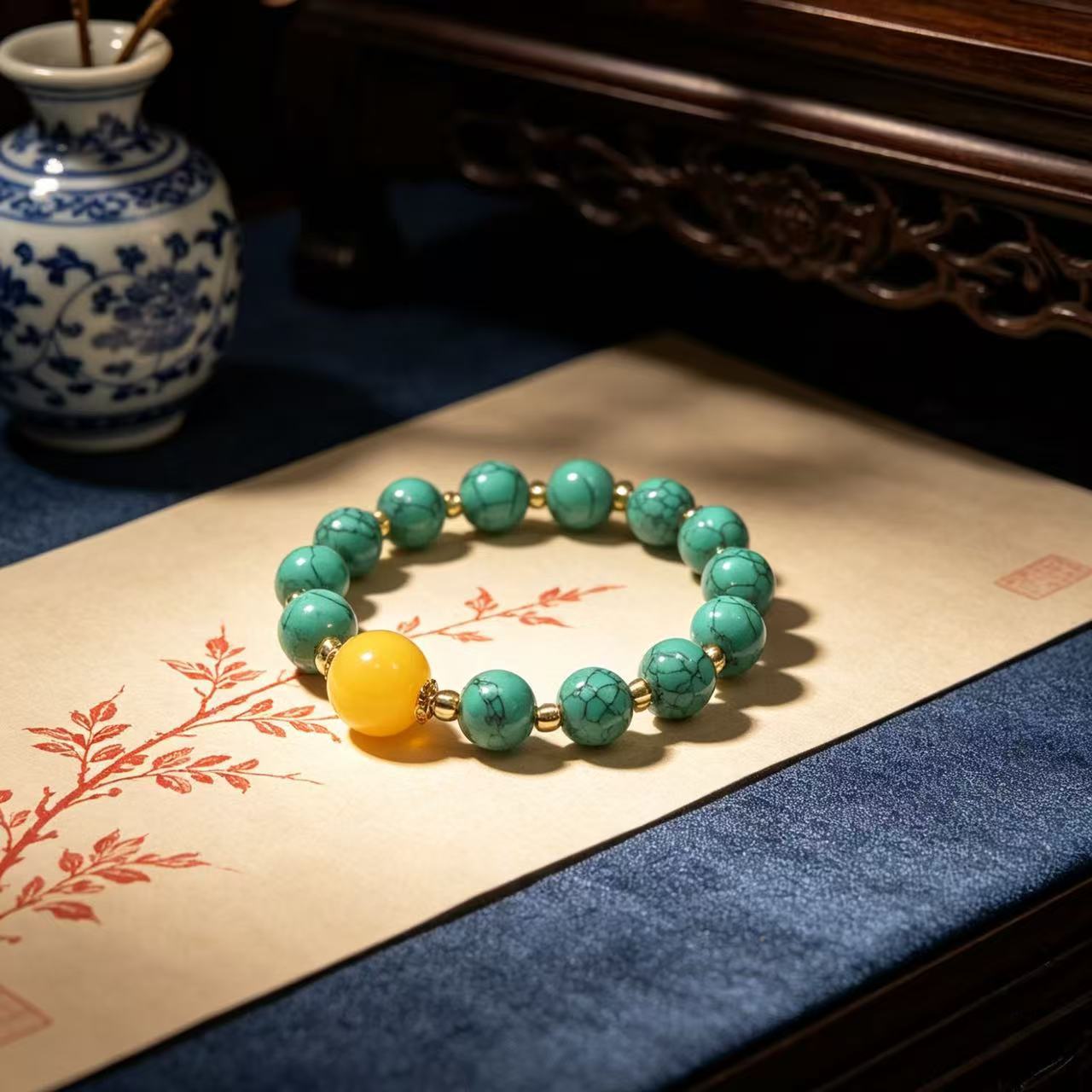 Ethnic Style Six Words Mantra Optimized Turquoise Bracelet
