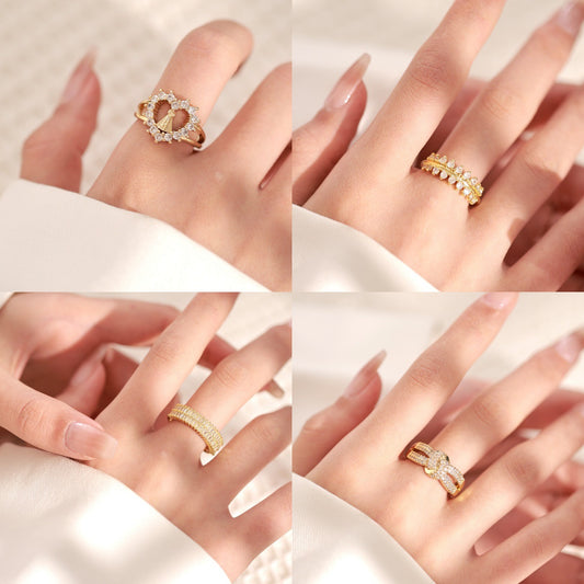 Gold Zircon Geometric Female Simple Personalized Rings