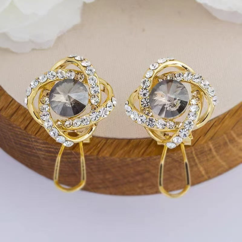 Flower Zircon Classic Style Temperament Ear Clip High Sense Fashion Earrings