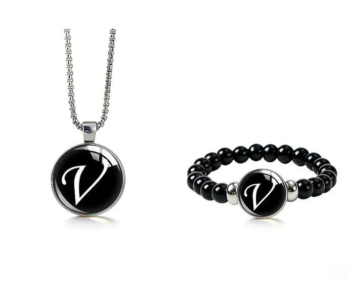 Women's Fashionable Black Time Stone With English Letters Necklace