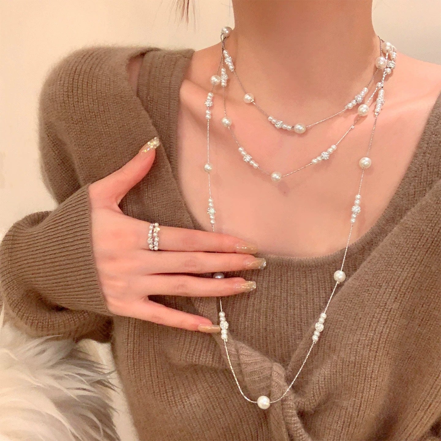 Women's Sky Pearl Long Light Luxury Twin Dress Dignified Generous Necklaces