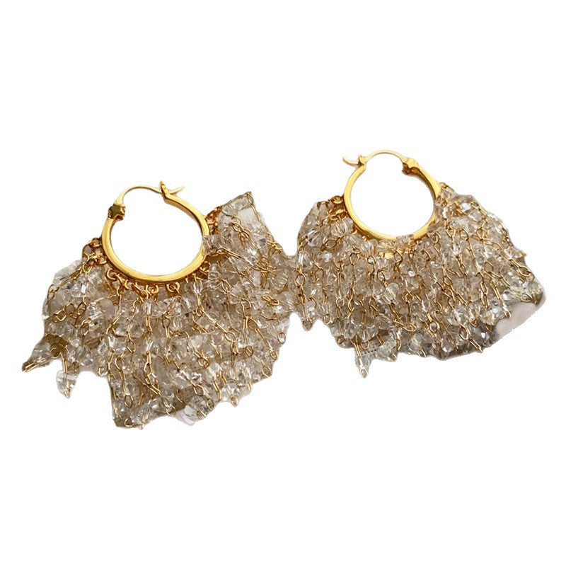 Women's Crystal Tassel Metal Circle Beaded Ear Personalized Earrings