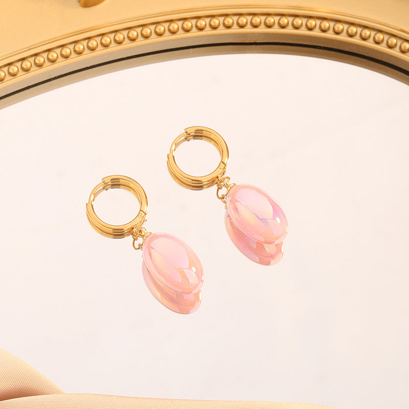 Women's Pear-shaped Water Drop Dopamine Painted Titanium Steel Simple Earrings