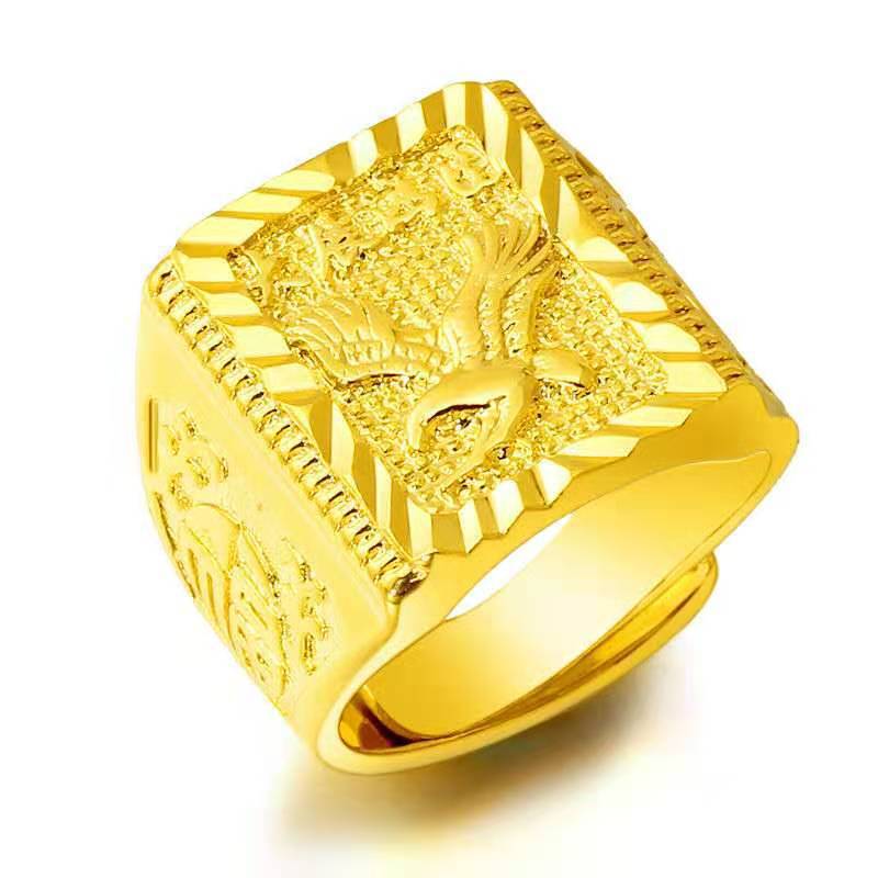 Men's Hard Golden Wide Face Square Man's Solid Boss Domineering Rings