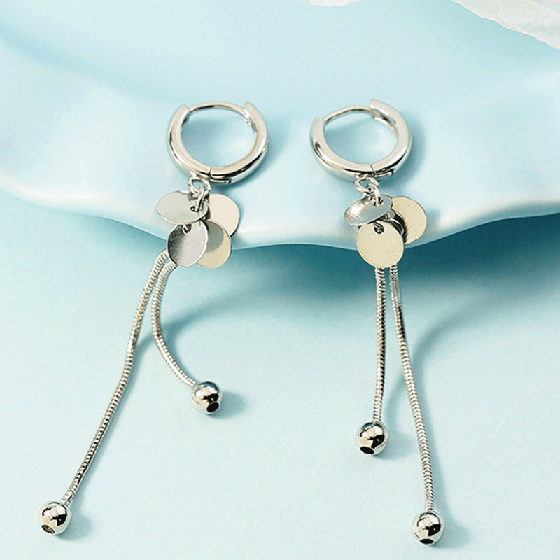 Women's Round Beads Clip Temperament Wild High-grade Simple Tassel Long Ear Buckle