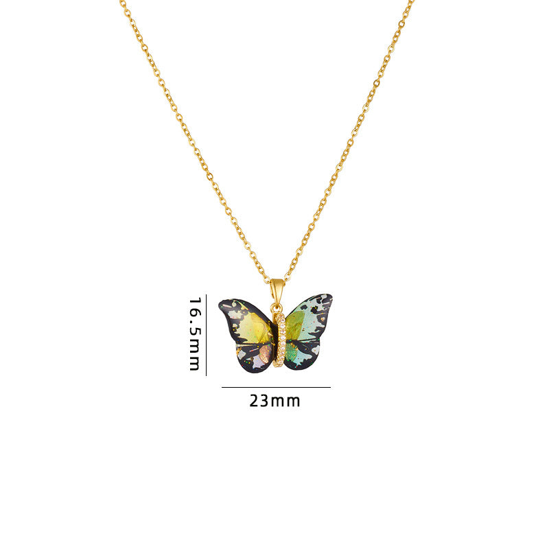 Steel Female Epoxy Color Simulation Butterfly Necklaces