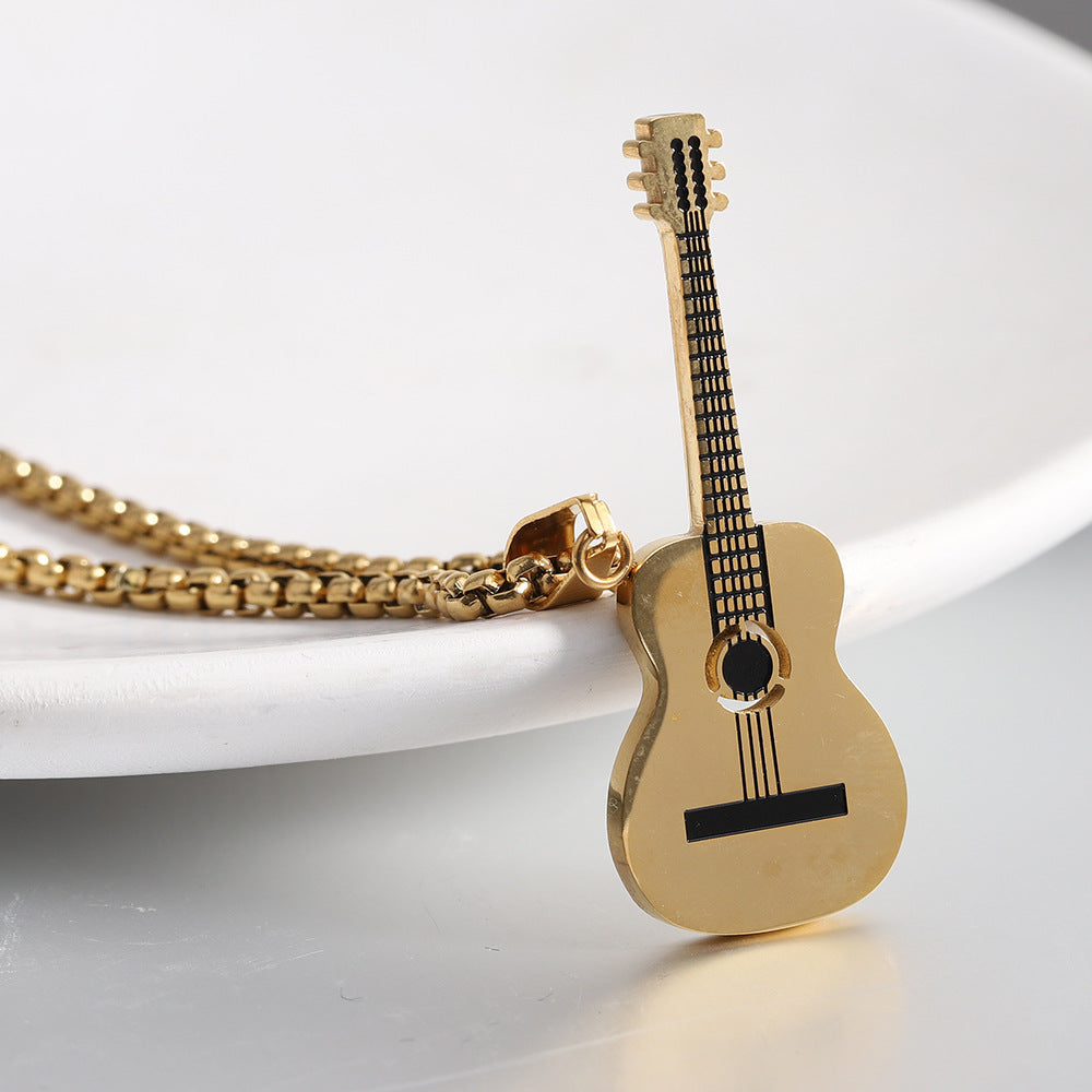 Personality Fashion Stainless Steel Guitar Street Necklaces