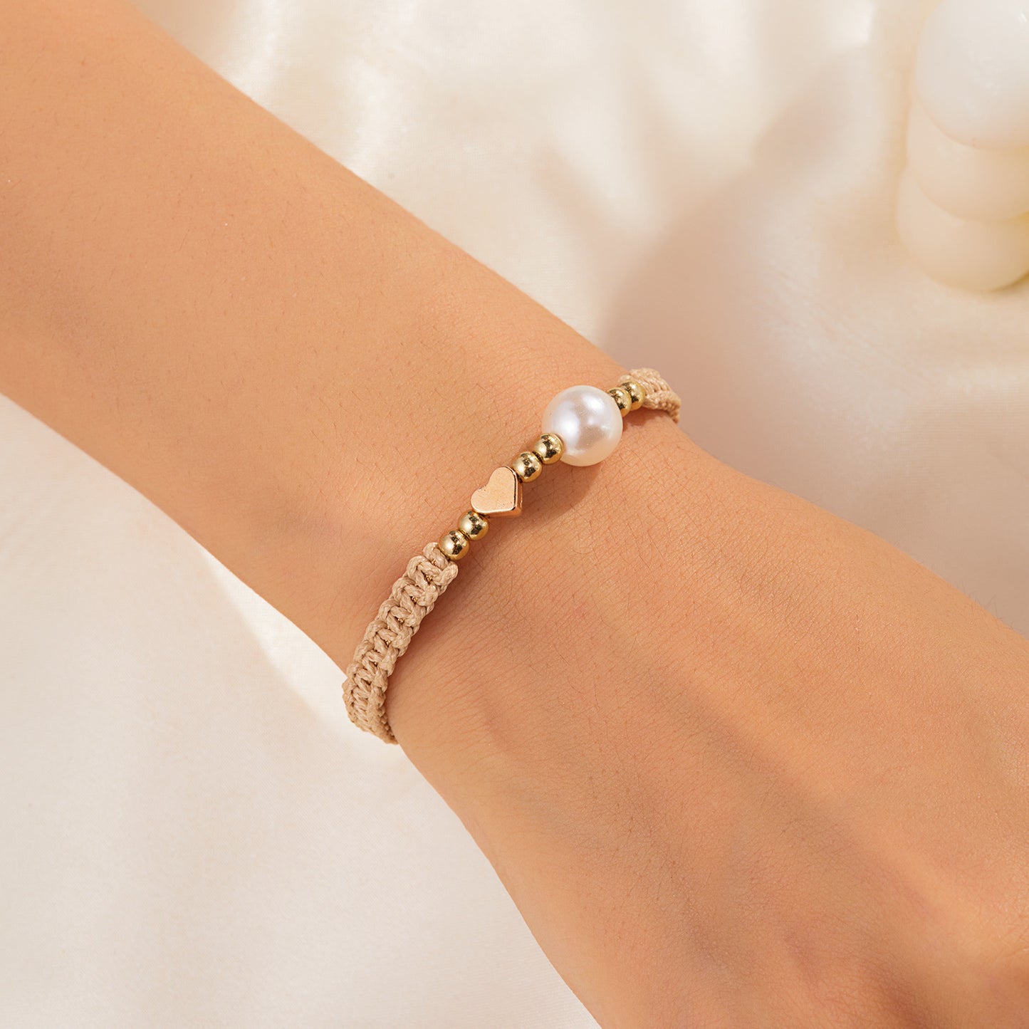 Pearl Woven Hand Strap Gentle Color Adjustable Wax Rope Chain Bracelets